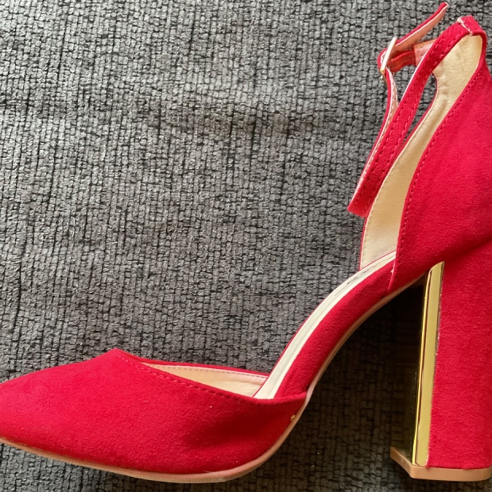 Lulus Size 7.5 Red Hot Ankle Strap Block Heel Wit… - image 3